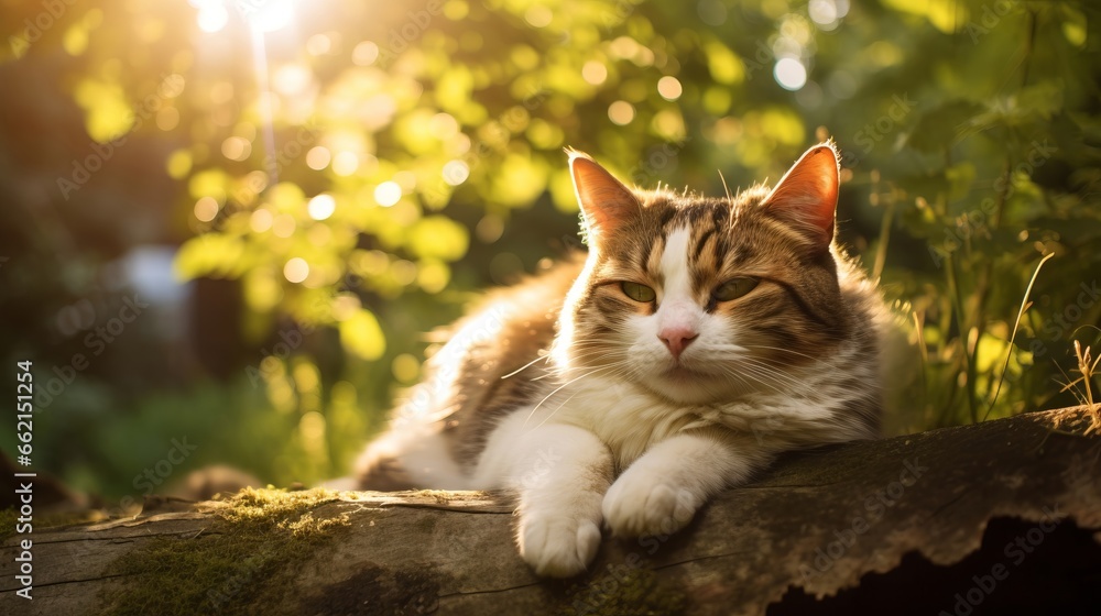 Relaxed cat basking in sunlight