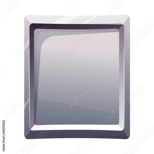 Metal plate, steel frame, iron panel, silver game menu in cartoon style silver color isolated on white background. Board template.