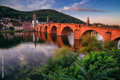 Obraz na płótnie Heidelberg, Germany. Cityscape image of historical city of Heidelberg, Germany with Old Bridge Gate at autumn sunrise. w salonie