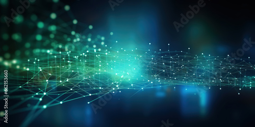 Blurred abstract lines and dots connected network technology data center concept background soft focus