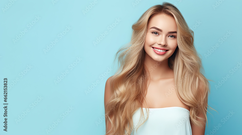 portrait of a woman with blond healthy silky hair, happy and smiling woman, beauty portrait of a woman with blond healthy silky hair, happy and smiling woman, beauty