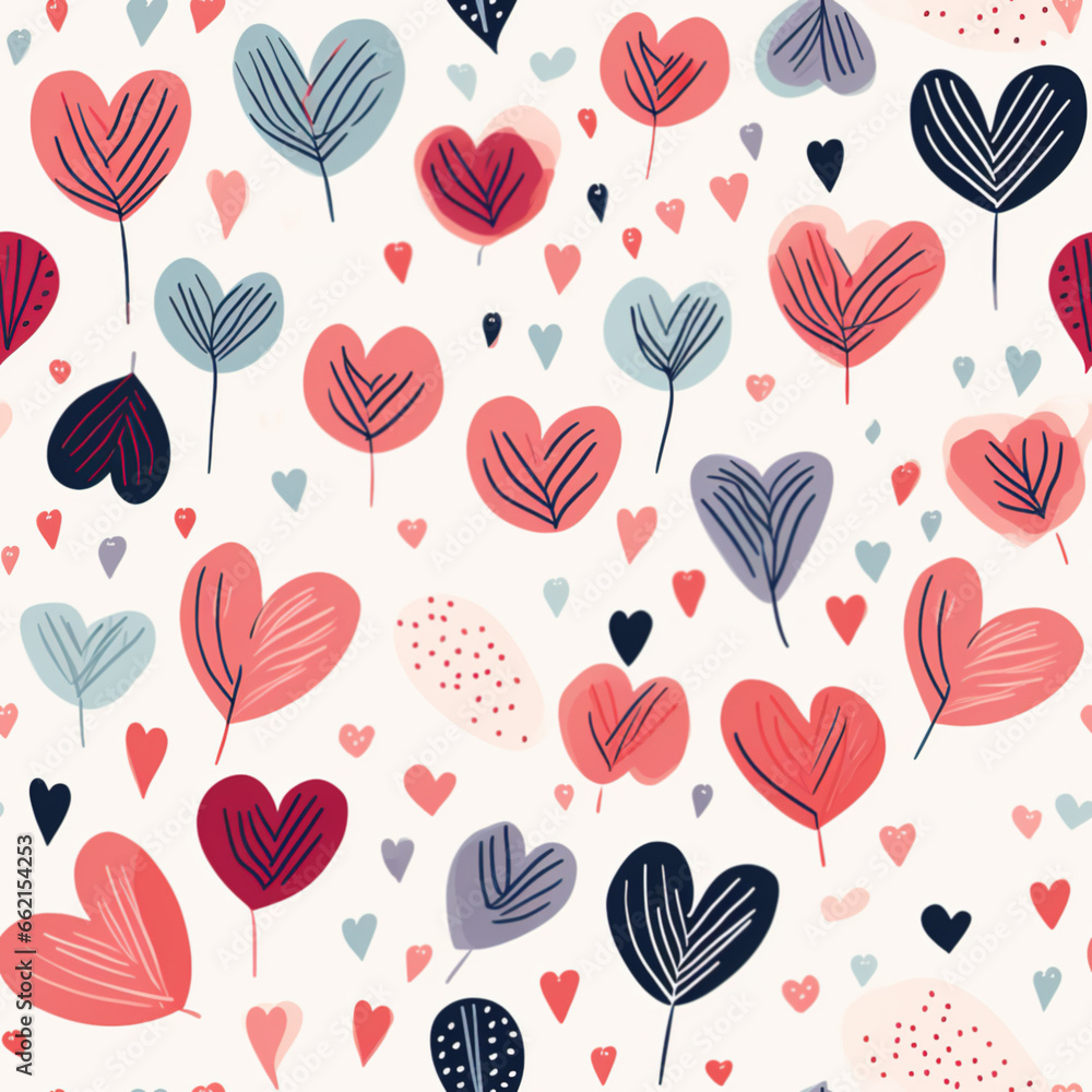 Elegant seamless pattern with drawn hearts, romantic wrapping paper Elegant seamless pattern with drawn hearts, romantic wrapping paper