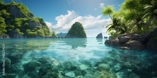 Beautiful tropical lagoon with deep turquoise water.