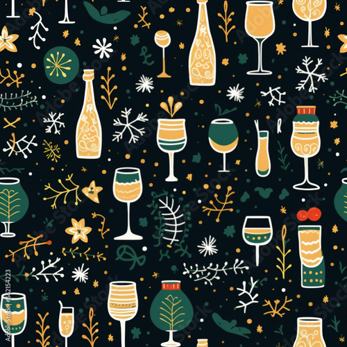 Christmas Pattern, Cheers to the New Year, New Year's wishes in a seamless patterno the New Year, New Year's wishes in a pattern photo