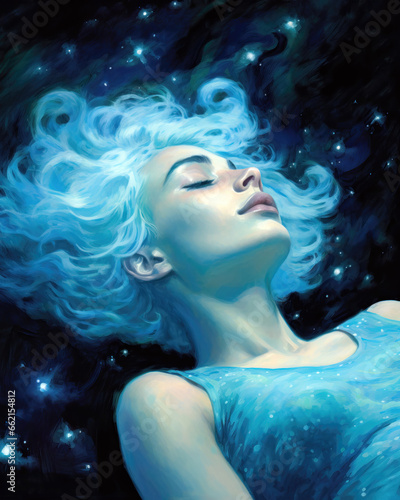Portrait of a beautiful woman on a cosmic background