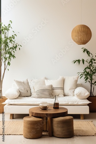 Wallpaper Mural Un salon bohème moderne, minimaliste, confortable et élégant, avec des couleurs neutres. Inspiration pour la décoration intérieure. IA générative, IA Torontodigital.ca