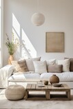 Un salon bohème moderne, minimaliste, confortable et élégant, avec des couleurs neutres. Inspiration pour la décoration intérieure. IA générative, IA