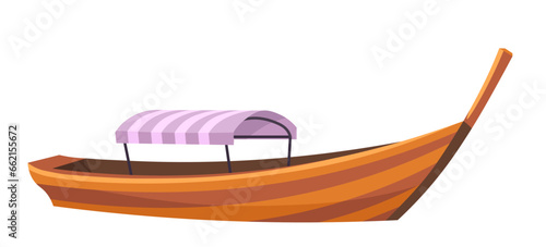 Wooden elongated boat for tourists, gondola vector