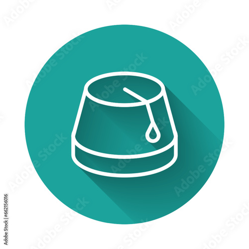 White line Turkish hat icon isolated with long shadow background. Green circle button. Vector