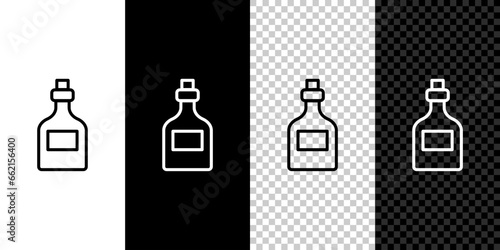Set line Alcohol drink Rum bottle icon isolated on black and white, transparent background. Vector