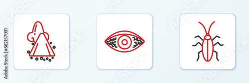 Set line Cockroach, Runny nose and Reddish eye allergic conjunctivitis icon. Vector