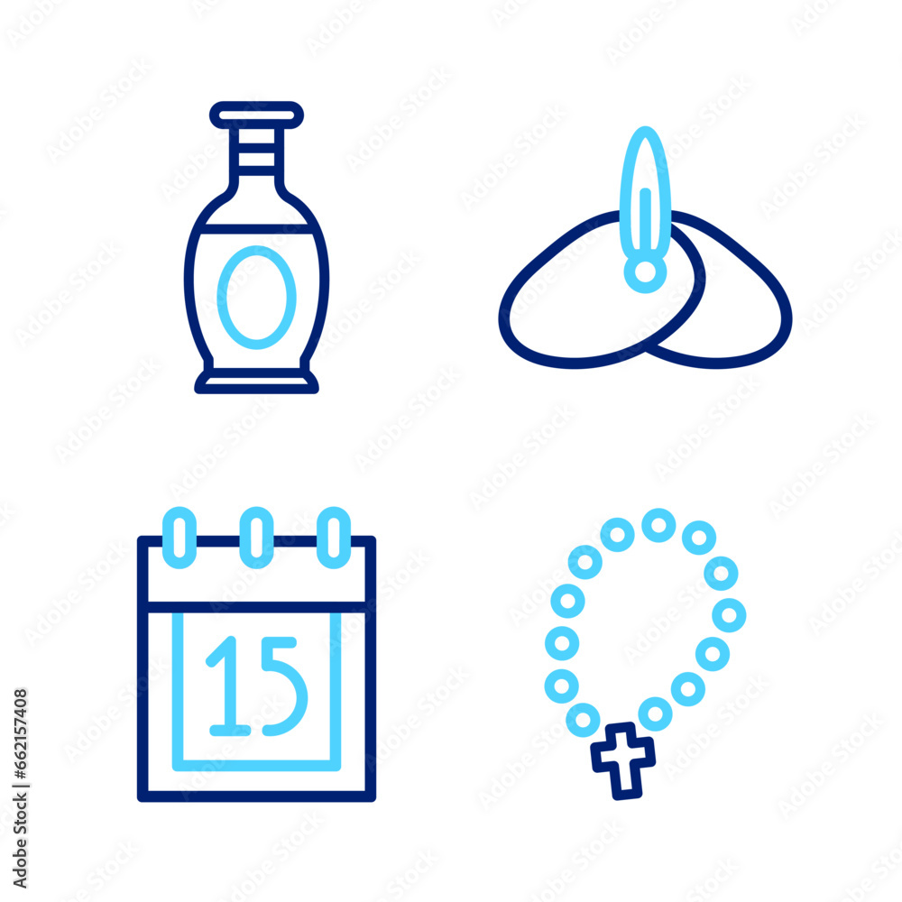 Set line Rosary beads religion, Independence day India, Indian headgear turban and vase icon. Vector Set line Rosary beads religion, Independence day India, Indian headgear turban and vase icon. Vector