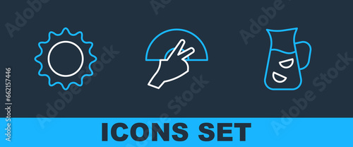 Set line Sangria, Sun and Fan flamenco icon. Vector