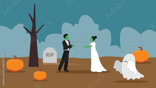 Halloween holiday horror night zombie 2d vector illustration concept for banner, website, landing page, flyer, etc