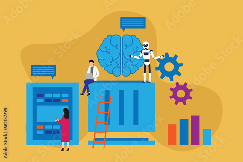 Artificial neural network designer. Specialist designing developing and maintaining AI networks 2d vector illustration concept for banner, website, landing page, flyer, etc