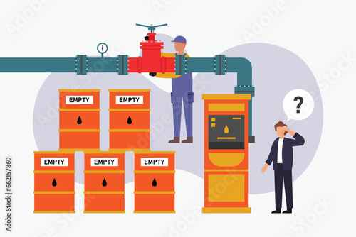 Businessman with empty oil barrels or drums 2d vector illustration concept for banner, website, landing page, flyer, etc