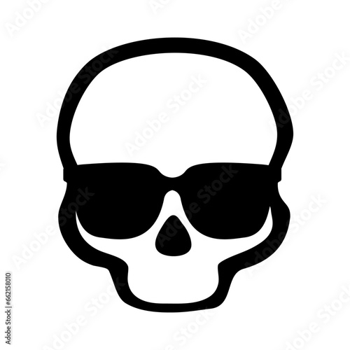 Logo de calavera humana con silueta de gafas de sol para su uso en invitaciones y tarjetas de Halloween