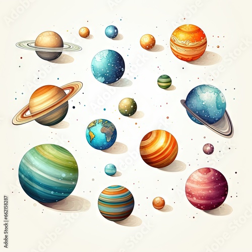 Vecteur mignon comme l'espace aquarelle, l'univers, les planètes isolées sur fond blanc. IA générative, IA