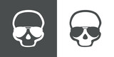 Logo de calavera humana con silueta de gafas de sol para su uso en invitaciones y tarjetas de Halloween