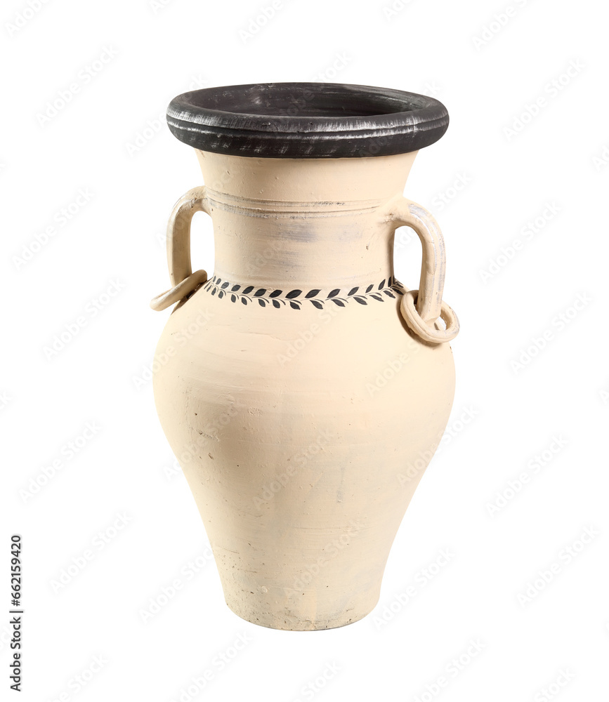 Painted clay amphora. Isolated on white background.