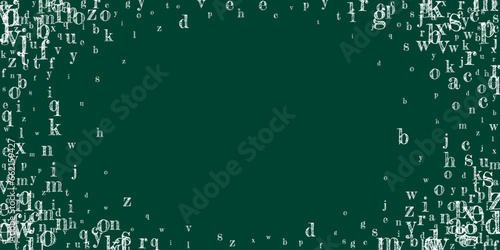 Flying latin letters. White chalk  scattered