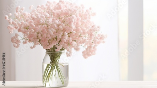 An arrangement of delicate baby's breath flowers in soft white and pale pink hues, forming an airy and ethereal bouquet