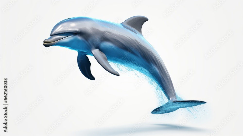 A dolphin leaping out of the water with a playful expression A dolphin leaping out of the water with a playful expression