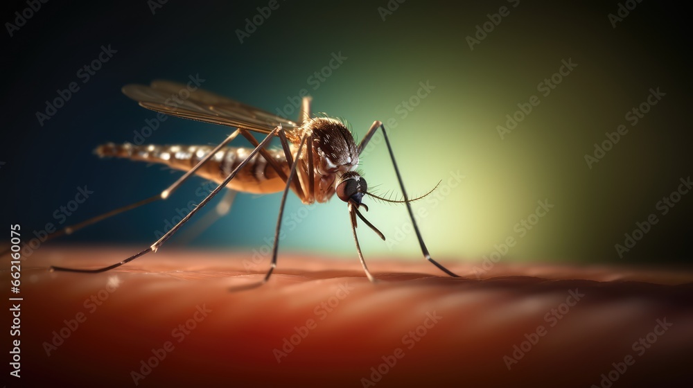 A mosquito that carries dengue fever, Zika virus is sucking blood on a person's skin A mosquito that carries dengue fever, Zika virus is sucking blood on a person's skin
