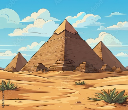 Ancient pyramids rise from the desert sands