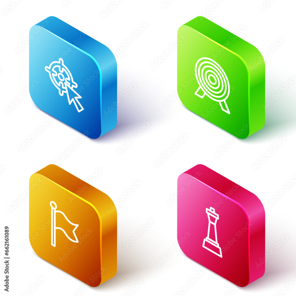 Set Isometric line Target, , Flag and Chess icon. Vector Set Isometric line Target, , Flag and Chess icon. Vector