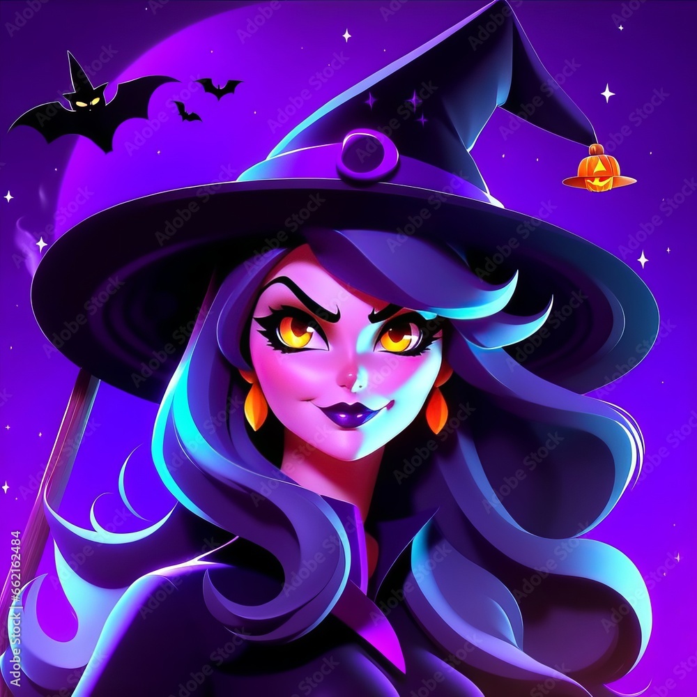 witch in hat, in the air with magic brooms, halloween witch in hat, in the air with magic brooms, halloween