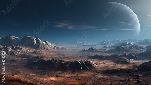 Sunrise landscape in an alien planet