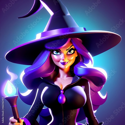 witch in hat, in the air with magic brooms, halloween