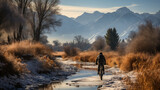 Frosty Biking: A winter fat bike rider traversing a snowy trail, with a backdrop of frosted trees and mountains.