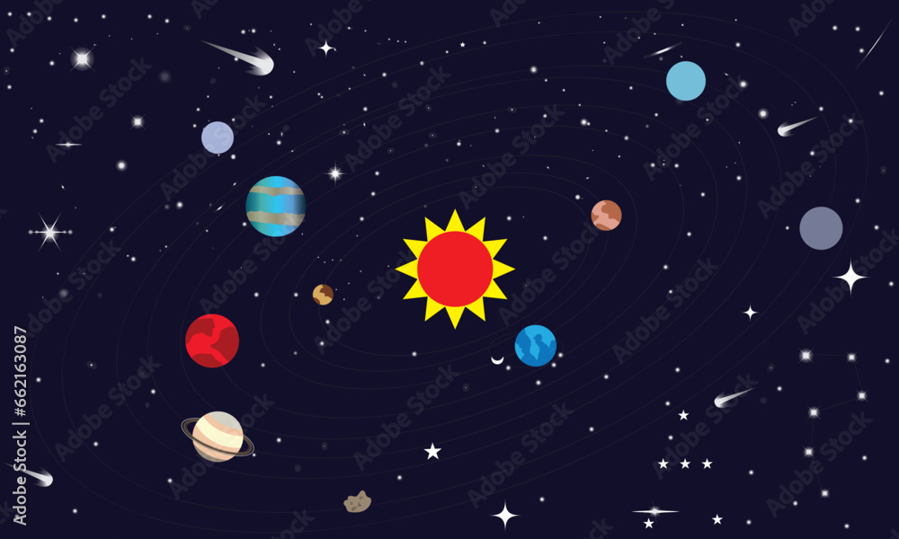 Solar system planets set. Vector realistic illustration of the sun and eight planets orbiting it. Collection of solar system planets. Solar System planets isolated vector.
