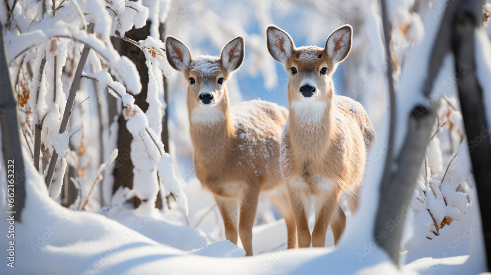 Winter Wildlife: An image of wildlife, such as deer or foxes, in their snowy habitat, captured in their natural beauty during the winter season. Winter Wildlife: An image of wildlife, such as deer or foxes, in their snowy habitat, captured in their natural beauty during the winter season.