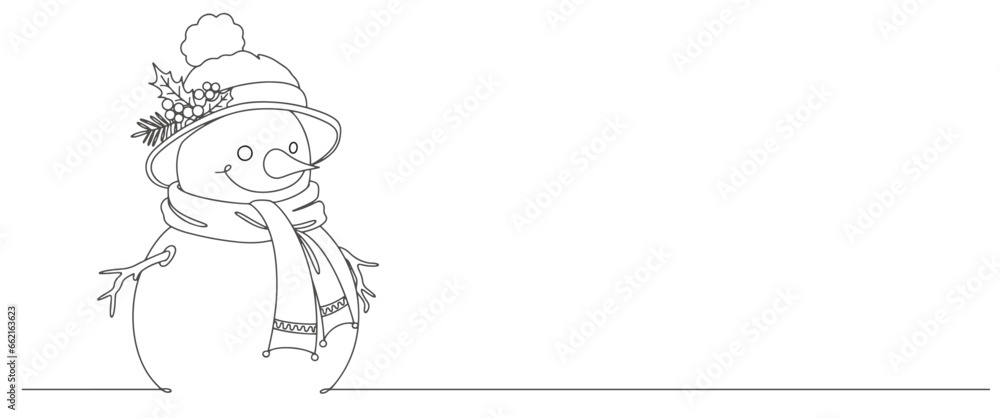 snowman with a scarf line art style, line art vector illustration of snow man snowman with a scarf line art style, line art vector illustration of snow man