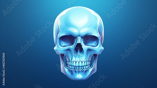 A blue human skull on a blue background