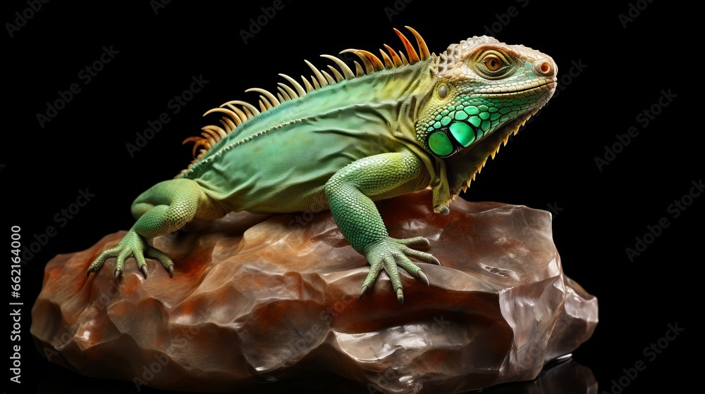 Fototapeta premium A green iguana perched on a rock in its natural habitat