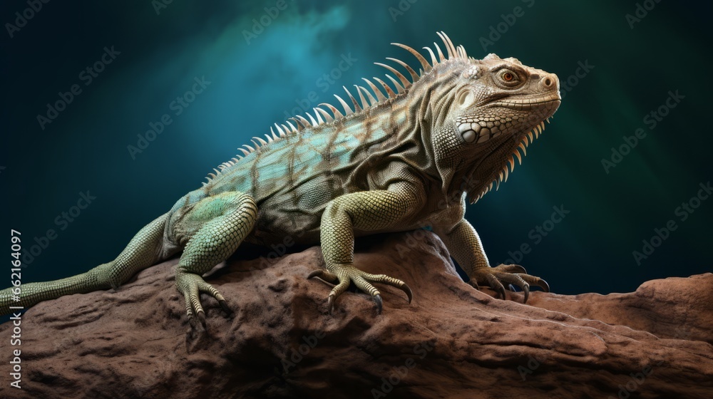 A majestic lizard perched on a rugged rock formation A majestic lizard perched on a rugged rock formation