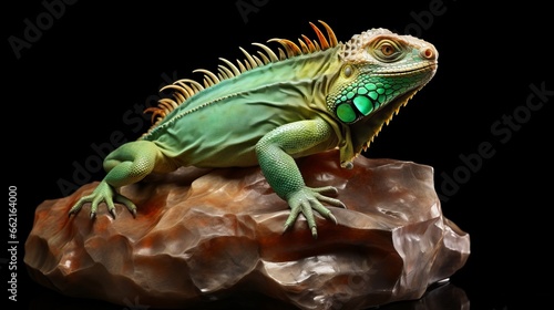 A green iguana perched on a rock in its natural habitat © mattegg
