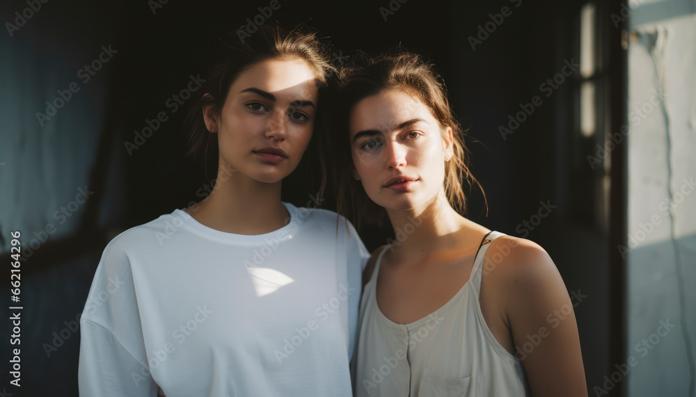 A portrait of two close friends standing side by side, sharing their happy and strong bond of friendship, one male and one female,banner A portrait of two close friends standing side by side, sharing their happy and strong bond of friendship, one male and one female,banner