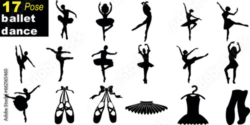 Fotografie, Tablou Silhouettes de danseuse de ballet, illustration vectorielle