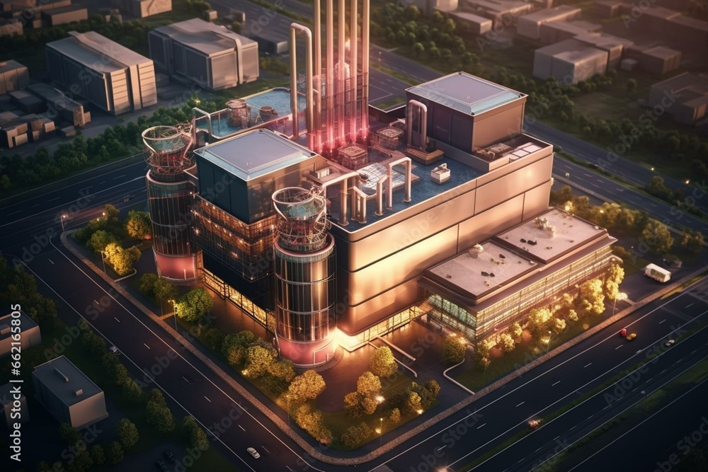 Aerial view of power plant and system for large commercial buildings ...