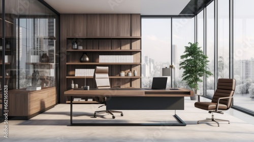 An executive office with a modern, minimalist aesthetic