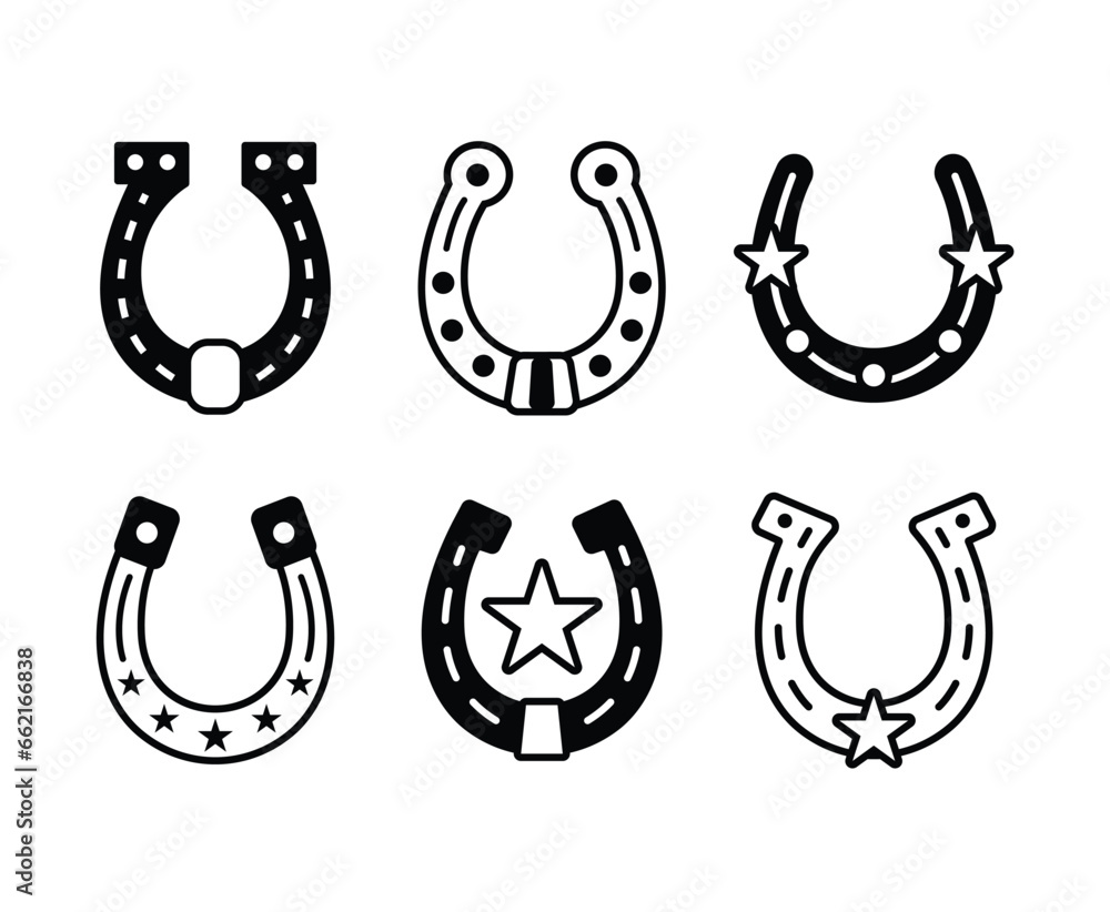 set of horseshoe western country classic traditional icons design vector collection modern simple minimal style - obrazy, fototapety, plakaty 