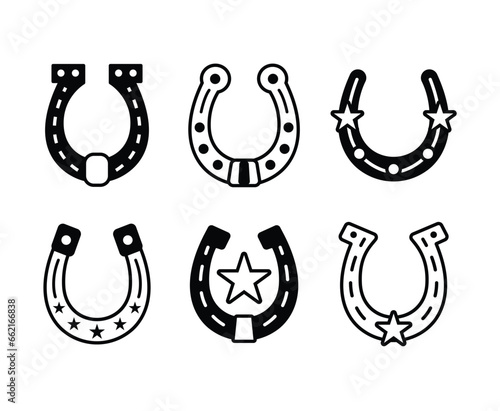 set of horseshoe western country classic traditional icons design vector collection modern simple minimal style