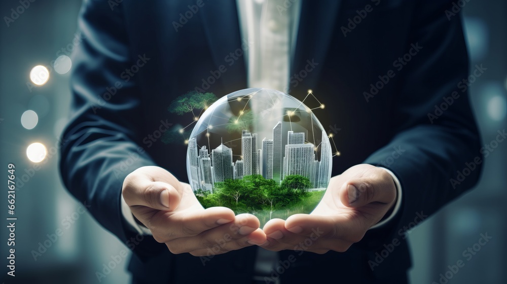 A person investing in innovative sustainable infrastructure projects A person investing in innovative sustainable infrastructure projects