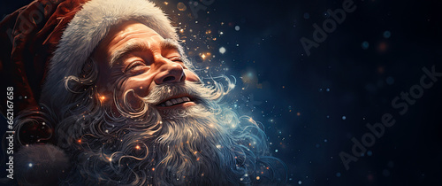 illustration of traditional Santa Claus. blue starry sky in the background © ZoomTeam