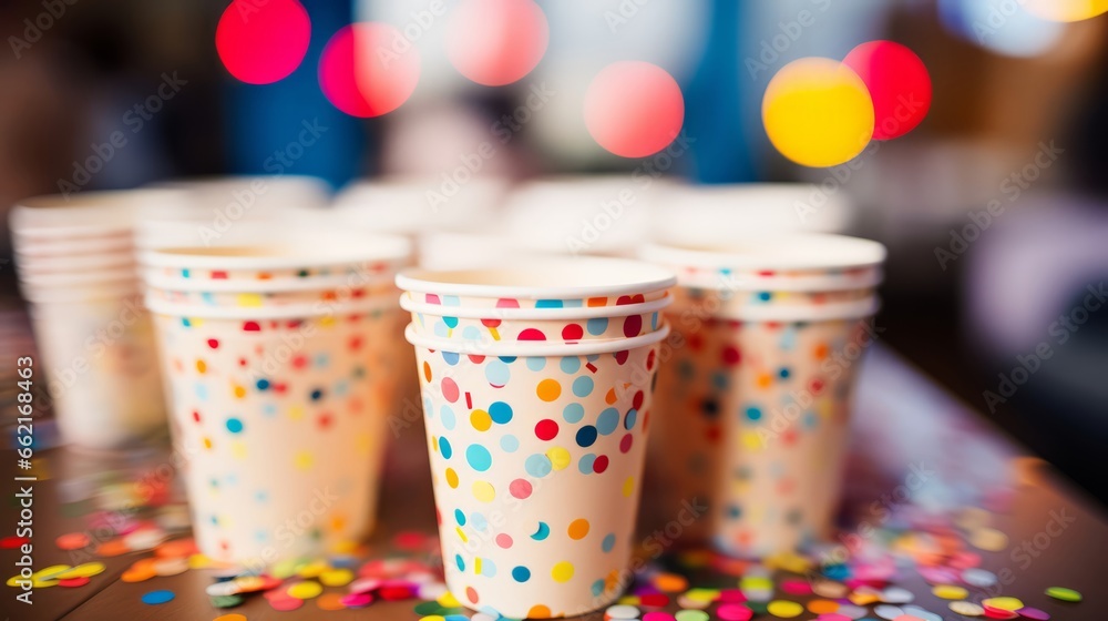 Close-up of confetti in a festive party cup